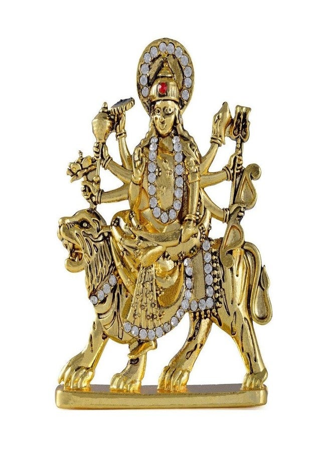 GCT Goddess Maa Durga Sherawali MATA Idol on Lion (G-69) Antique Gold Metal Statue for Car Dashboard Home Décor Mandir Pooja Murti Temple Puja Office Table Showpiece - Image 1